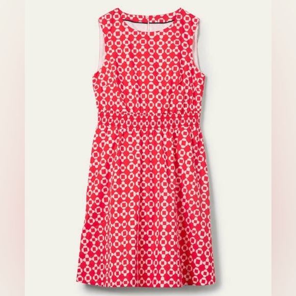 Boden Smocked Waist Mini Dress, Bright Coral, Mosaic Square, size: 10, Tall - Picture 5 of 6